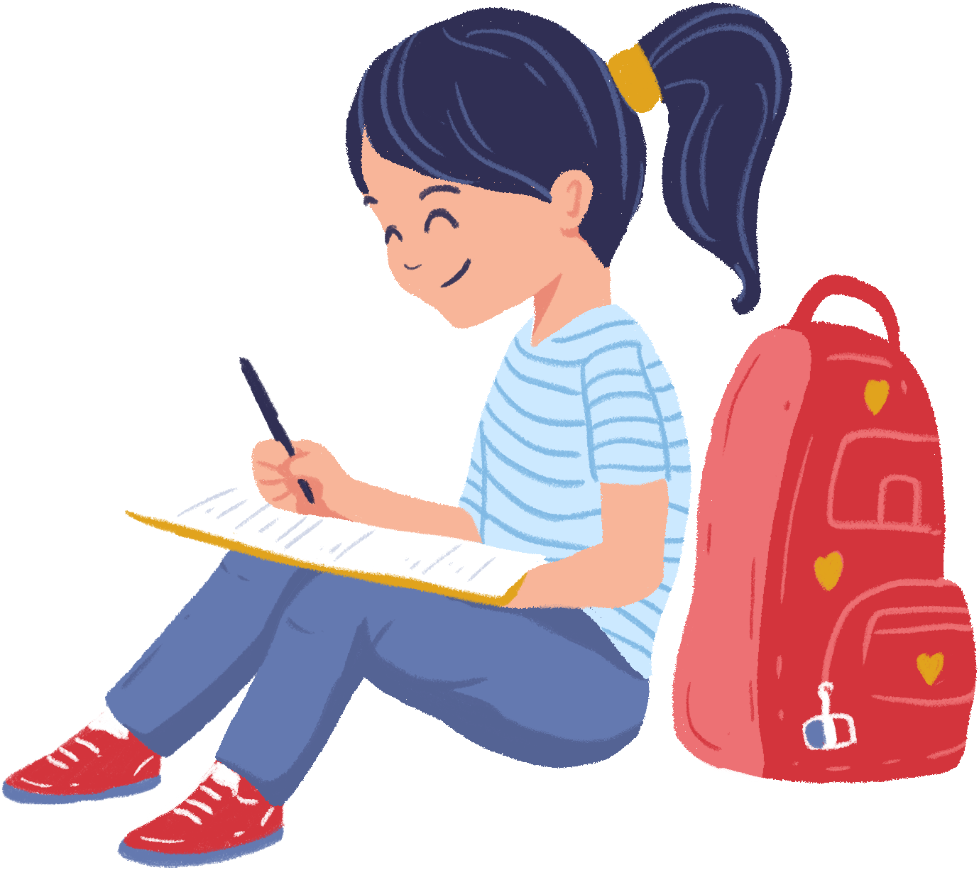 Two students reading a French book with macarons